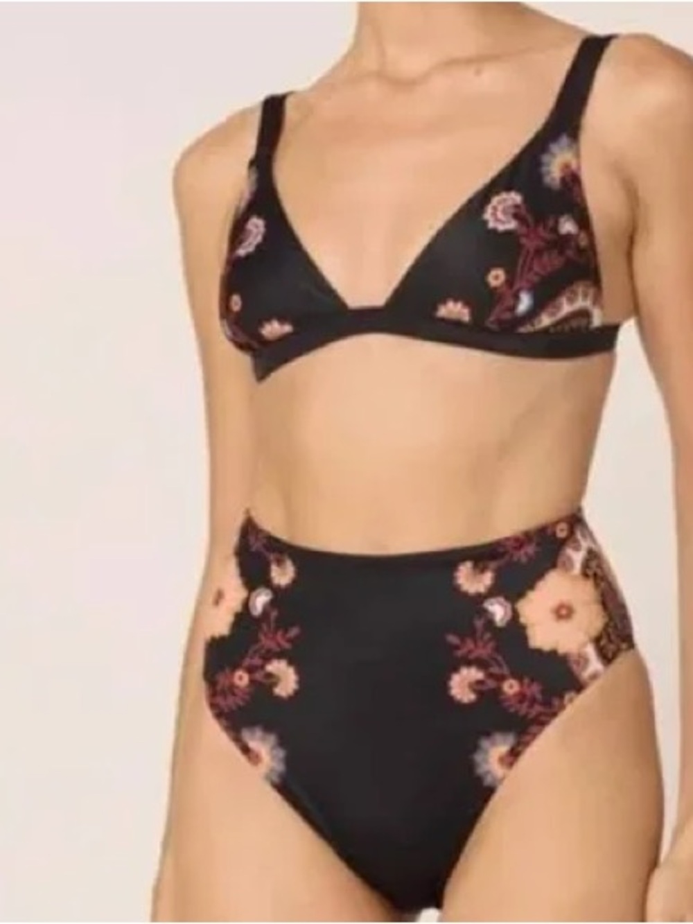 Cleobella Black Floral Katina Triangle Bikini Top